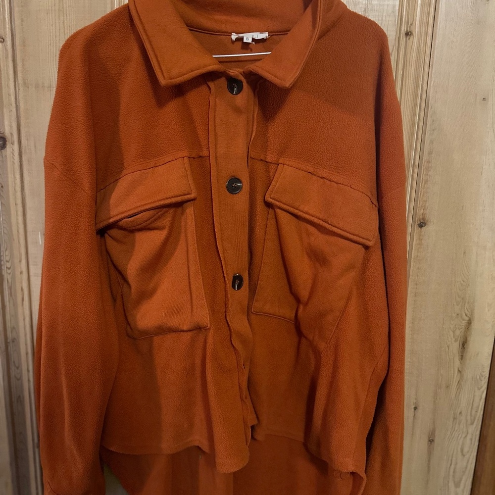 La Miel Orange fleece button sweater
